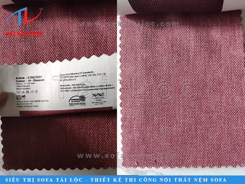 Mẫu vải Bỉ may bọc sofa mang màu hồng pha tím ngọt ngào nhưng không kém phần sang trọng.